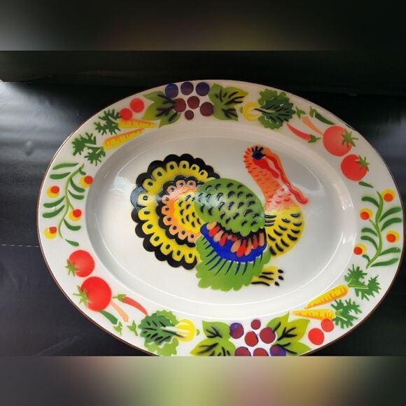 Vintage Hand painted enamelware turkey platter - Picture 2 of 8